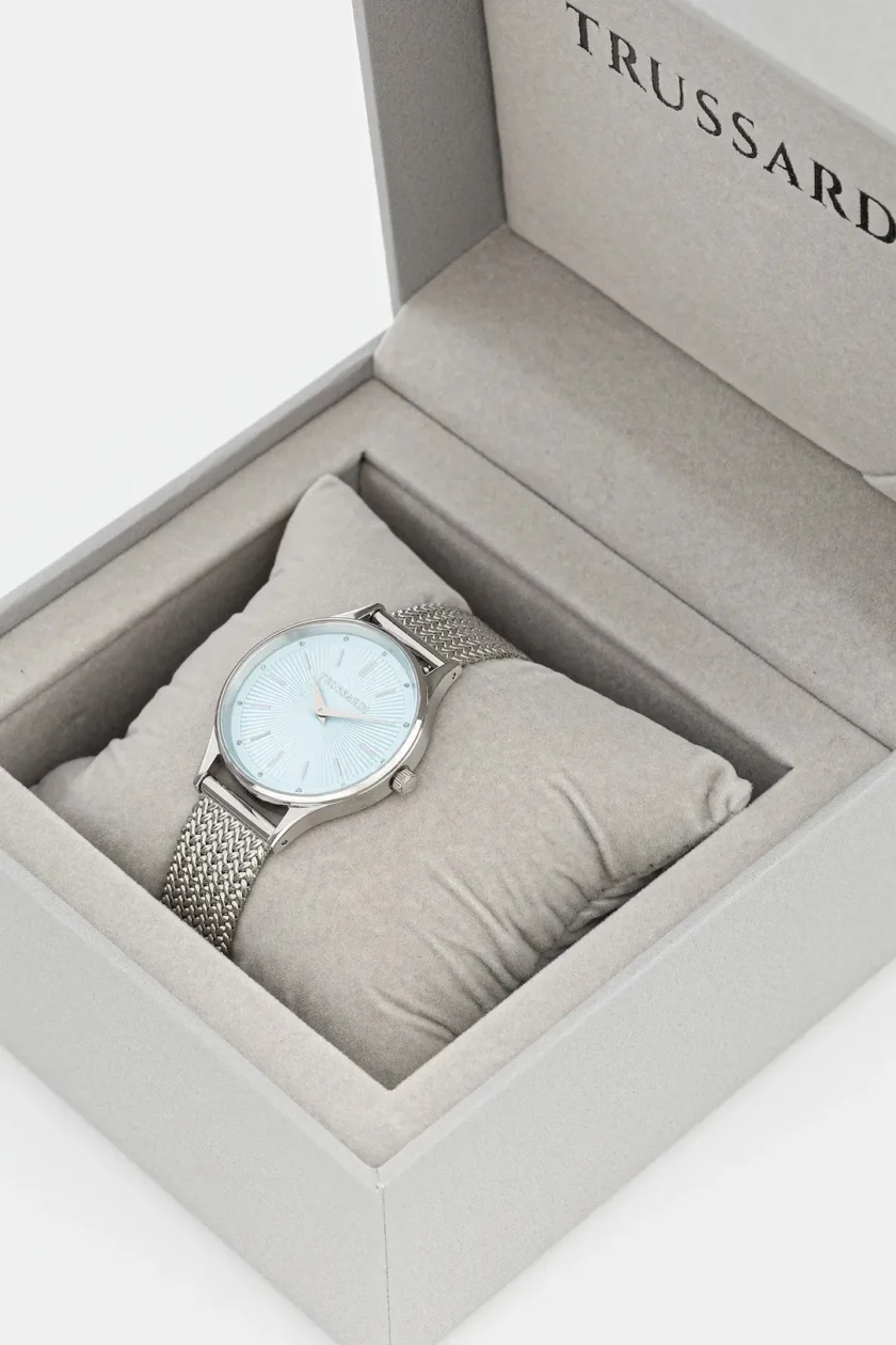 montre femme trussardi t star 34mm acier argent, bracelet métal, verre minéral, etanche 5 atm, garantie 2 ans – réf r2453152515