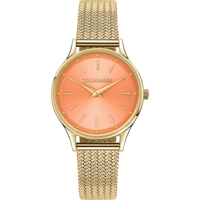 montre quartz femme acier, Étanche 5 atm, affichage analogique, bracelet acier, cadran orange réf. r2453152516