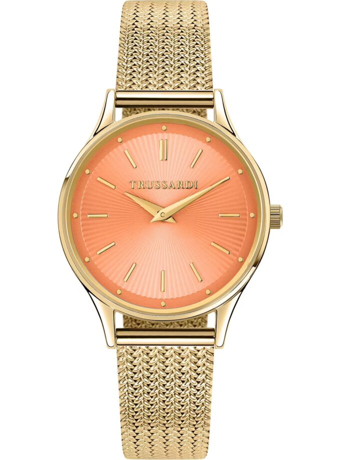 montre quartz femme acier, Étanche 5 atm, affichage analogique, bracelet acier, cadran orange réf. r2453152516