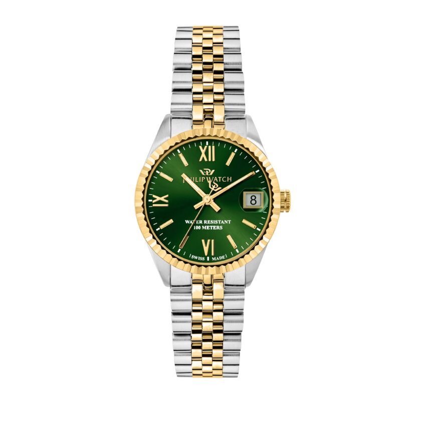 montre femme philip watch caribe heure et date acier inoxydable, 31 mm, cristal de saphir, traitement antireflet, boucle de plongée c, boutons et verrouillage de sécurité Étanche 10 atm, argent r8253597656