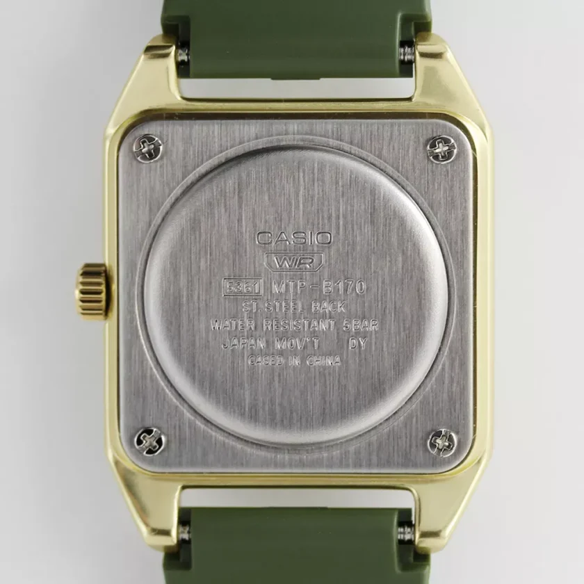 montre homme casio analogique, résine, aluminium, verre minéral, précision ±20s/mois, Étanche 50m, autonomie 3 ans vert mtp b170 3evdf