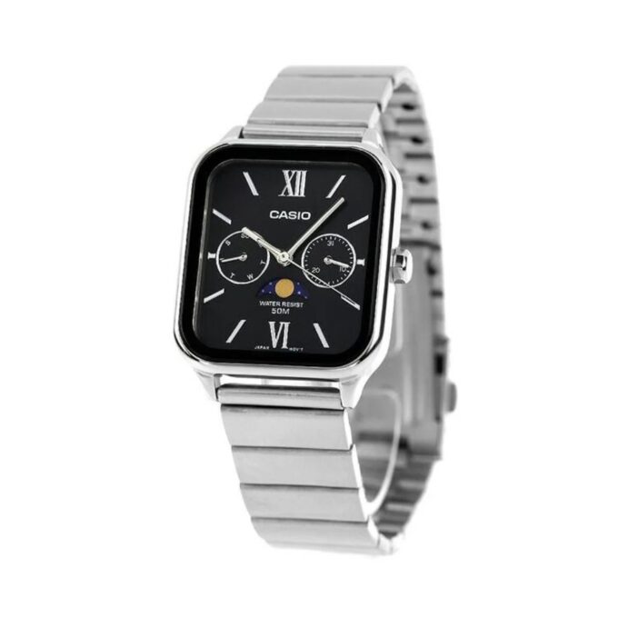 montre homme casio mtp m305d 1avdf – phase de lune, date, jour, acier inoxydable, bracelet acier, verre minéral, 50m étanche