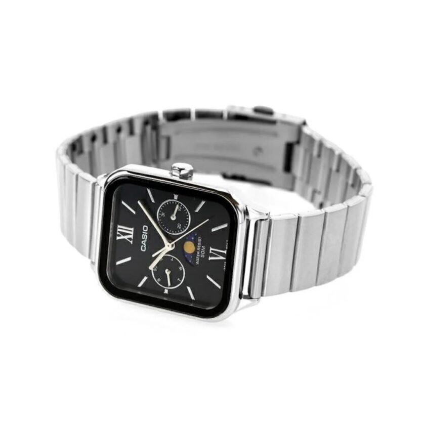 montre homme casio mtp m305d 1avdf – phase de lune, date, jour, acier inoxydable, bracelet acier, verre minéral, 50m étanche