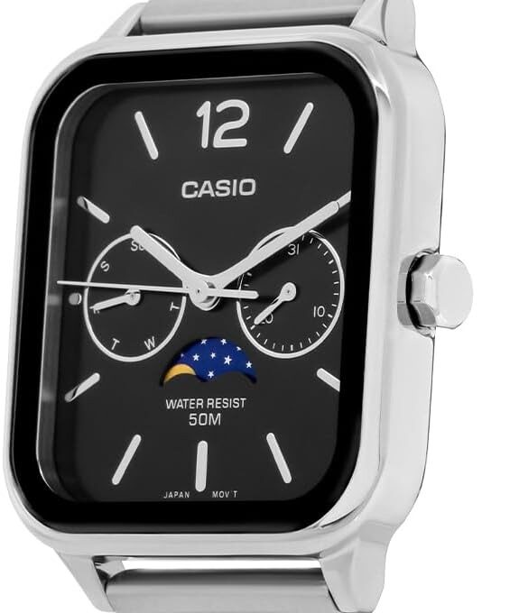 Montre homme Casio MTP-M305D-1AVDF – Phase de lune, Date, Jour, Acier inoxydable, Bracelet acier, Verre minéral, 50m étanche