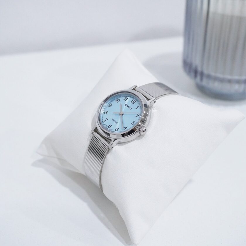 montre femme casio ltp b170d 2bvdf – acier inoxydable, bracelet maille, verre minéral, étanche 50m, précision ±20s/mois – bleu
