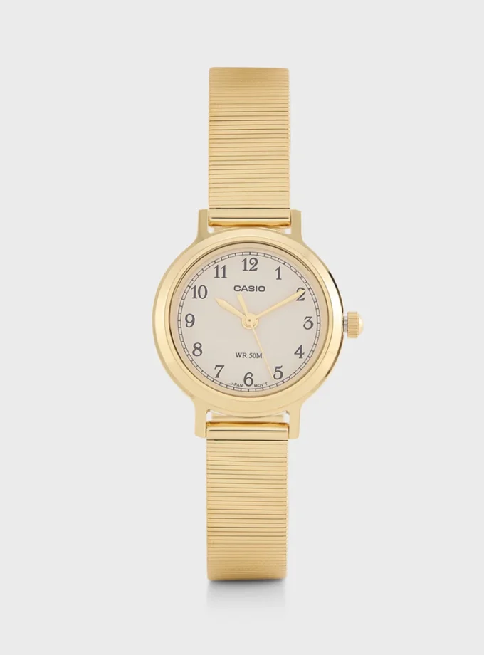 montre femme casio ltp b170g 9bvdf – acier inoxydable, plaqué or ionique, étanche 50m, bracelet réglable, verre minéral