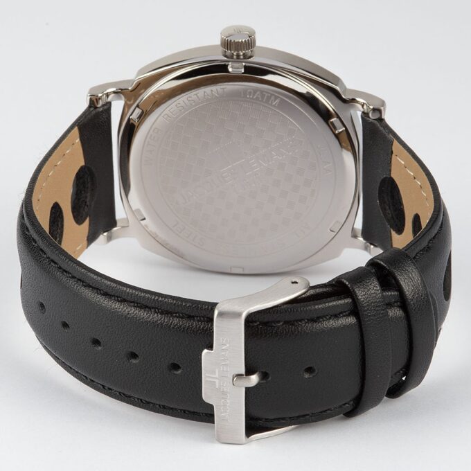 Montre Homme Jacques Lemans - Quartz 10 ATM, Boîtier Acier Argent 42 mm, Cadran Vert, Bracelet Cuir Noir, Verre Minéral – Réf. 1-1943J