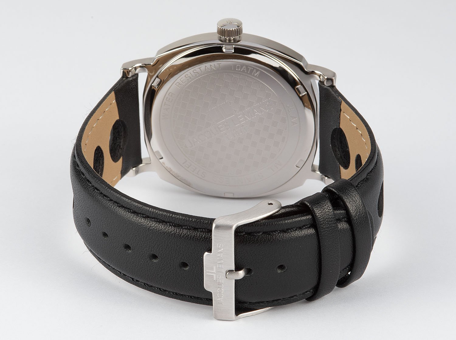 montre homme jacques lemans quartz 10 atm, boîtier acier argent 42 mm, cadran vert, bracelet cuir noir, verre minéral – réf. 1 1943j