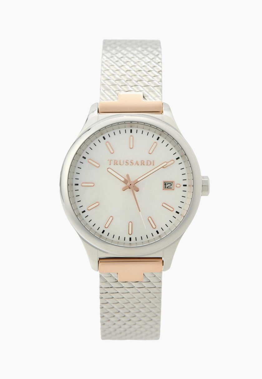 montre femme city life quartz miyota acier inoxydable argenté/rose doré, bracelet milanais, etanche 50 mètres, cadran blanc, 35 mm r2453170505