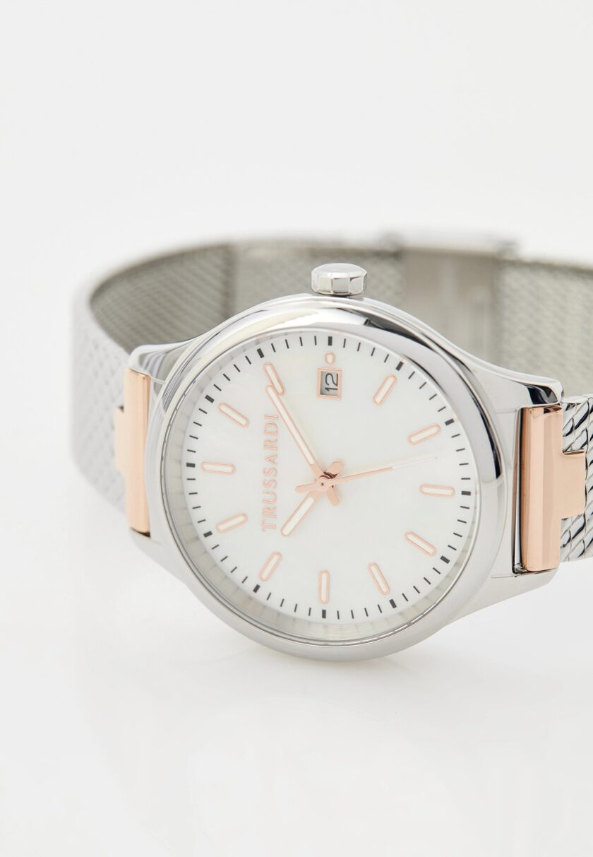 montre femme city life quartz miyota acier inoxydable argenté/rose doré, bracelet milanais, etanche 50 mètres, cadran blanc, 35 mm r2453170505