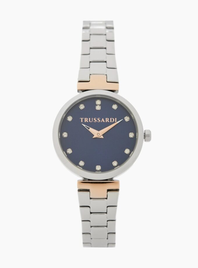 montre femme trussardi loud acier, cadran bleu, bracelet argent, Étanche 50m, boîte dorigine, garantie internationale r2453164504