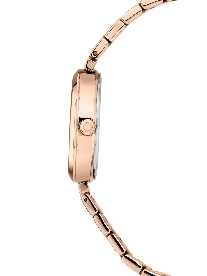 montre femme trussardi loud 30 mm acier inoxydable or rose, verre minéral, bracelet métal, quartz, etanche 50 mètres – réf. r2453164506