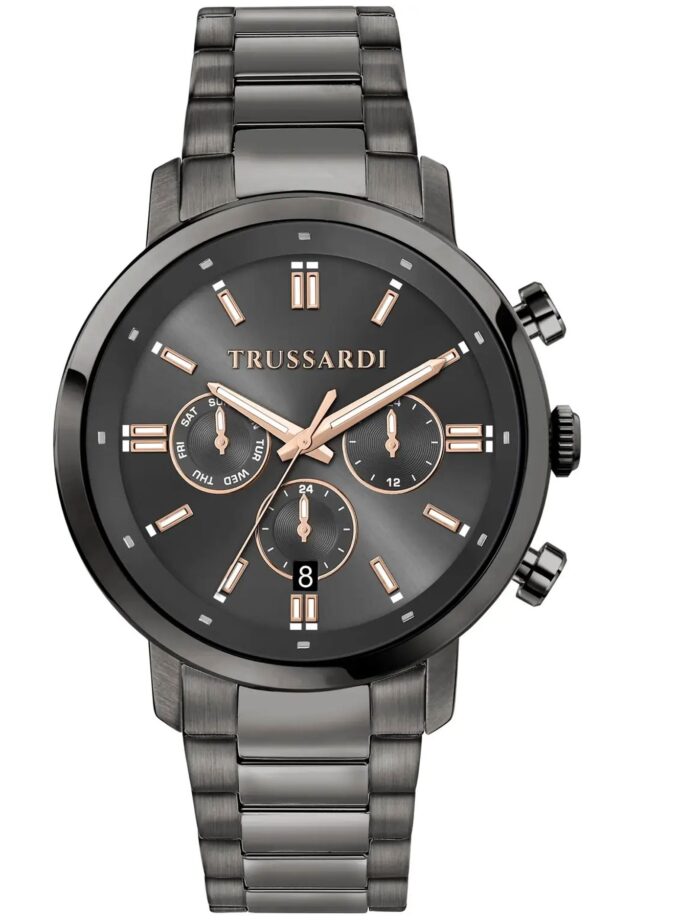 montre homme multifonctions quartz analogique etanche 50 mètres acier gris cadran 43 mm bracelet acier gris r2453147012