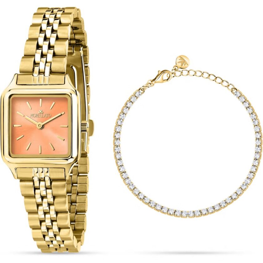 montre femme morellato dafne acier inoxydable doré, boîtier 31x24mm, verre minéral, bracelet acier, quartz, étanche 3 atm, boucle déployante, garantie 2 ans, réf. r0153175507
