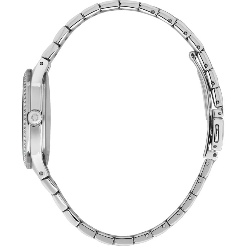montre femme trussardi t essenza, acier poli 32mm, quartz, bracelet acier argent, verre minéral, étanche 5 atm, boucle déployante, garantie 2 ans, référence r2453172506