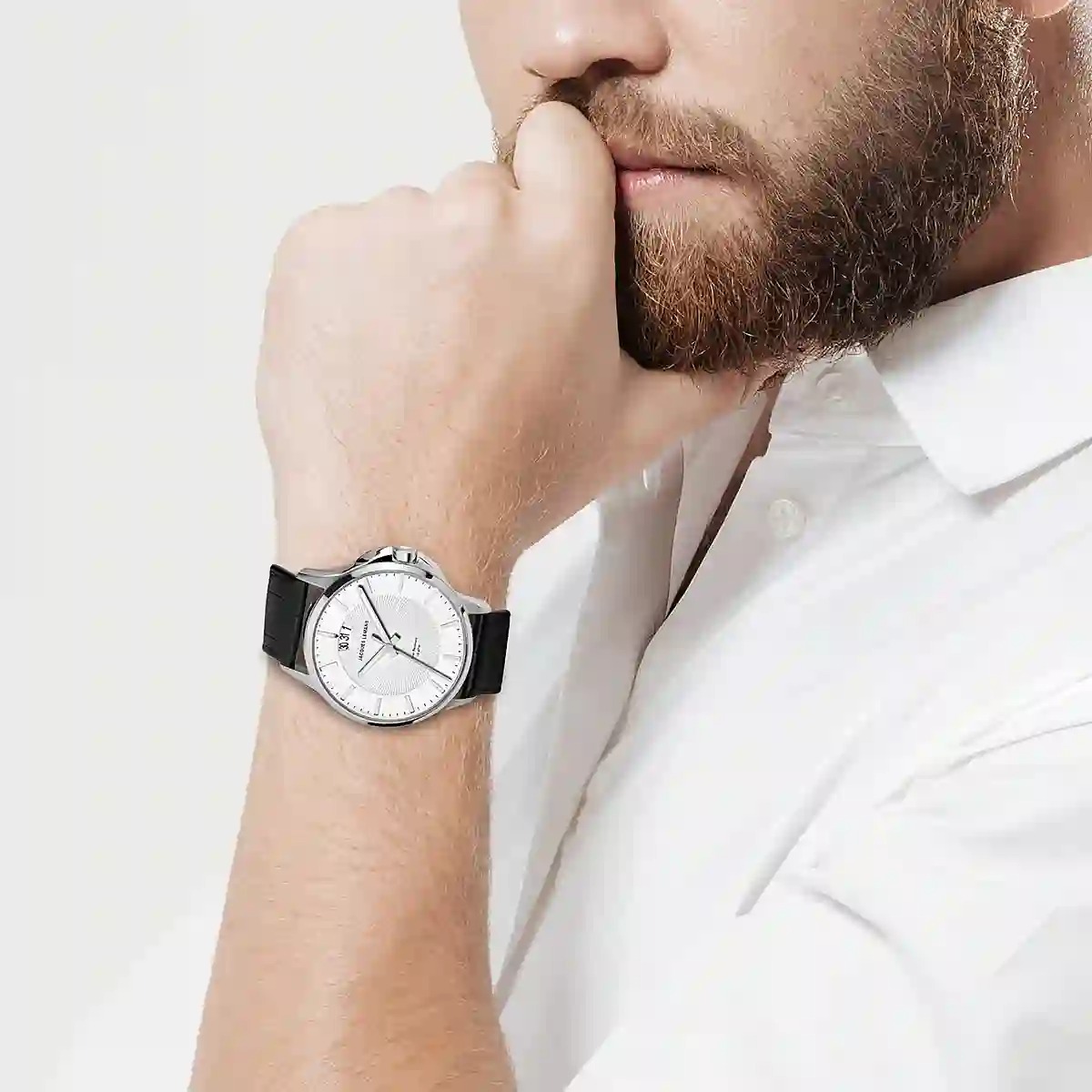 montre homme jacques lemans 1 1540b – quartz, acier inoxydable, bracelet cuir noir, affichage analogique, calendrier date noir