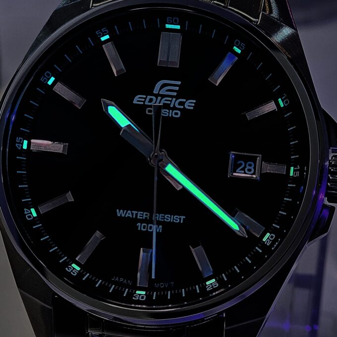 Montre Homme Casio EFV-150DC-1AVUDF – Acier inoxydable, bracelet et boîtier plaqué ion noir, verre minéral, étanche 100m, affichage analogique, date, précision ±20s/mois, 46,5×42,6×9mm, 113g