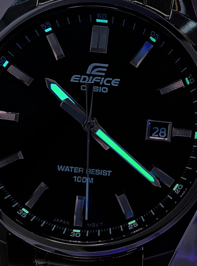 Montre Homme Casio EFV-150DC-1AVUDF – Acier inoxydable, bracelet et boîtier plaqué ion noir, verre minéral, étanche 100m, affichage analogique, date, précision ±20s/mois, 46,5×42,6×9mm, 113g