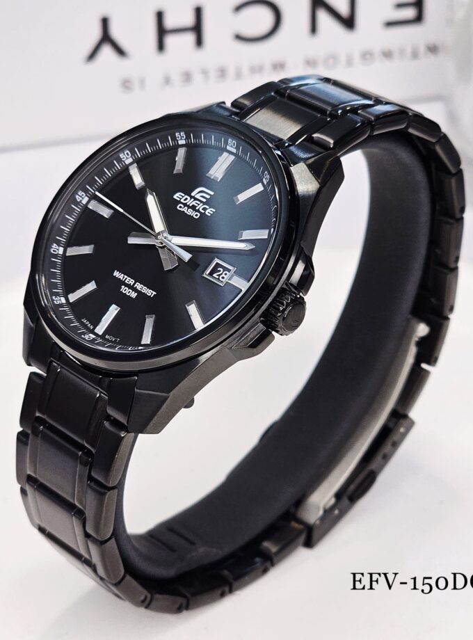 Montre Homme Casio EFV-150DC-1AVUDF – Acier inoxydable, bracelet et boîtier plaqué ion noir, verre minéral, étanche 100m, affichage analogique, date, précision ±20s/mois, 46,5×42,6×9mm, 113g
