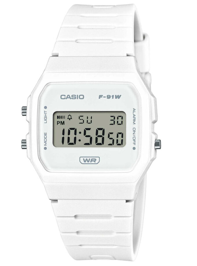 Montre Casio Unisexe F-91WB-7ADF - Chronomètre 1/100s, Alarme, LED verte, Bracelet résine biosourcée, Résistante à l’eau, Verre résine, 7 ans pile, Noir