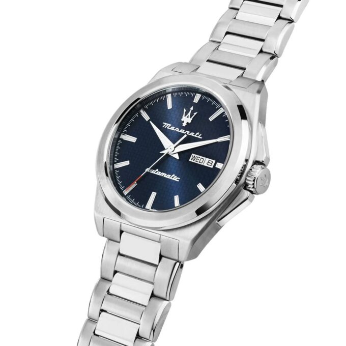 Montre Automatique Homme Maserati R8823152002 – Acier inoxydable Bleu Gris, Cadran Motif Carré, Etanche 10 ATM, Mouvement Miyota 8205, Bracelet Acier – Garantie 2 ans