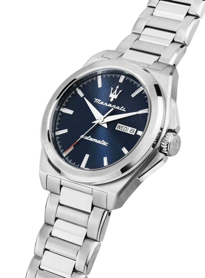 Montre Automatique Homme Maserati R8823152002 – Acier inoxydable Bleu Gris, Cadran Motif Carré, Etanche 10 ATM, Mouvement Miyota 8205, Bracelet Acier – Garantie 2 ans