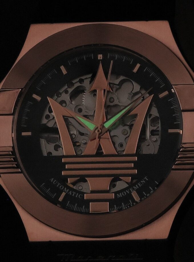 Montre Homme Maserati – Automatique, Étanche 100m, Squelette, Verre Saphir – Acier Or Rose – Bracelet Cuir Noir – 40mm – Garantie 2 ans - R8821108053