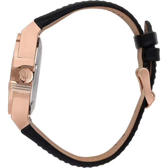 Montre Homme Maserati – Automatique, Étanche 100m, Squelette, Verre Saphir – Acier Or Rose – Bracelet Cuir Noir – 40mm – Garantie 2 ans - R8821108053