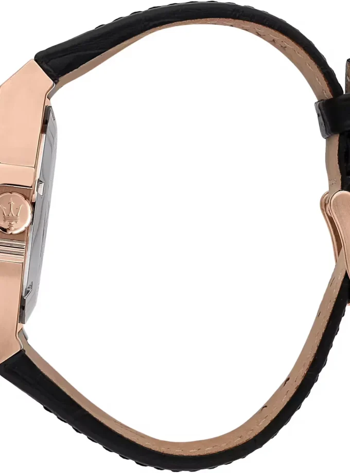 Montre Homme Maserati – Automatique, Étanche 100m, Squelette, Verre Saphir – Acier Or Rose – Bracelet Cuir Noir – 40mm – Garantie 2 ans - R8821108053