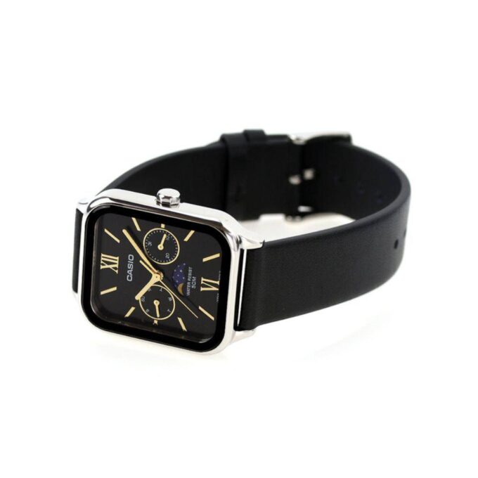 Montre Homme Analogique Casio MTP-M305L-1A2VDF – Phase de lune, Date, Bracelet cuir, Acier inoxydable, Noir, 50m étanche