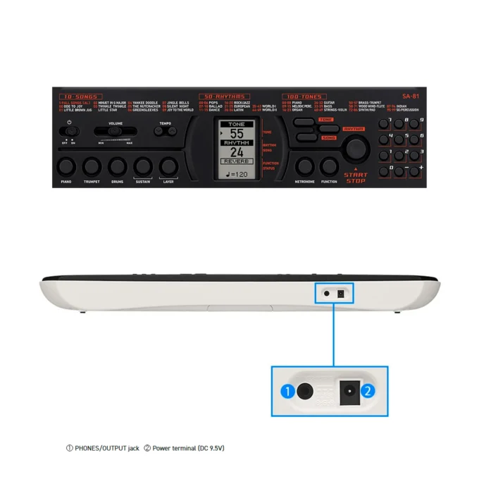 Piano Clavier arrangeur portable enfants 44 touches SA-81H2 – 100 sons, 50 rythmes, 10 chansons intégrées – Multicolore