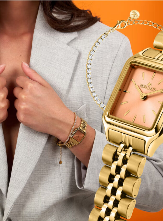 Montre femme Morellato Dafne acier inoxydable Doré, boîtier 31x24mm, verre minéral, bracelet acier, quartz, étanche 3 atm, boucle déployante, garantie 2 ans, réf. R0153175507