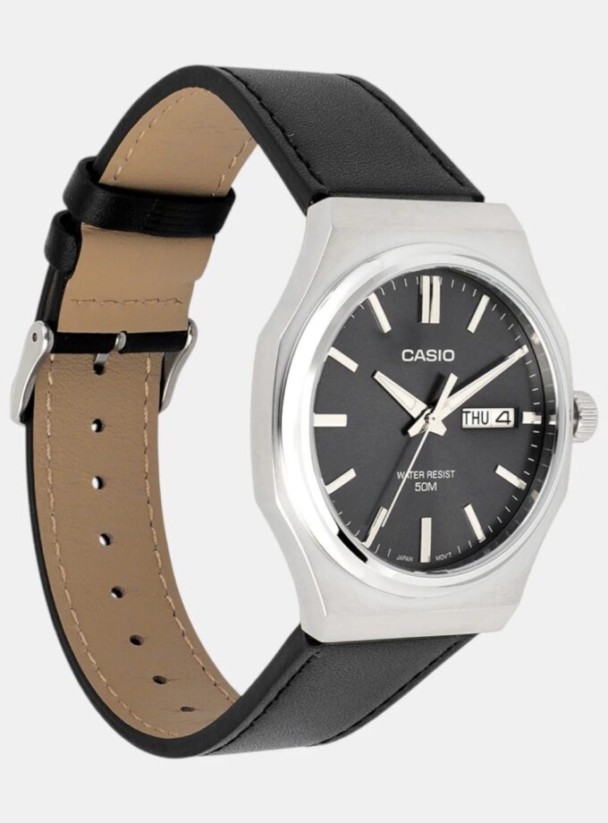 montre homme casio mtp e735l 8avdf – cadran gris foncé, bracelet cuir, style élégant, affichage analogique – cuir – gris foncé – mtp e735l 8avdf