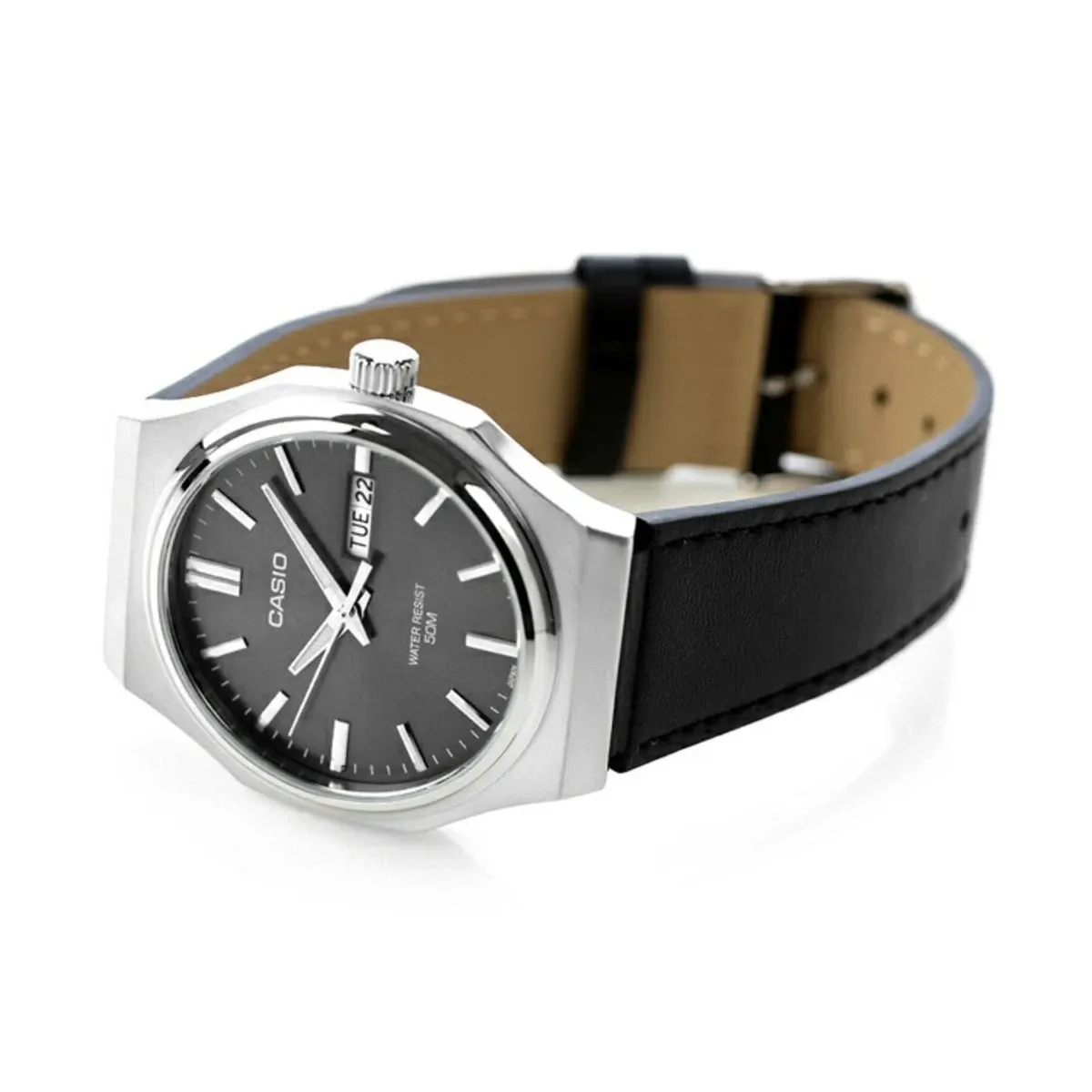 montre homme casio mtp e735l 8avdf – cadran gris foncé, bracelet cuir, style élégant, affichage analogique – cuir – gris foncé – mtp e735l 8avdf
