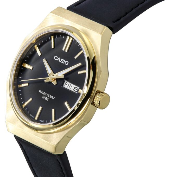 Montre analogique homme - Casio Standard - Quartz, cadran noir, bracelet cuir, étanche, design classique - Matière cuir - Couleur noir - Réf. MTP-E735GL-1AV