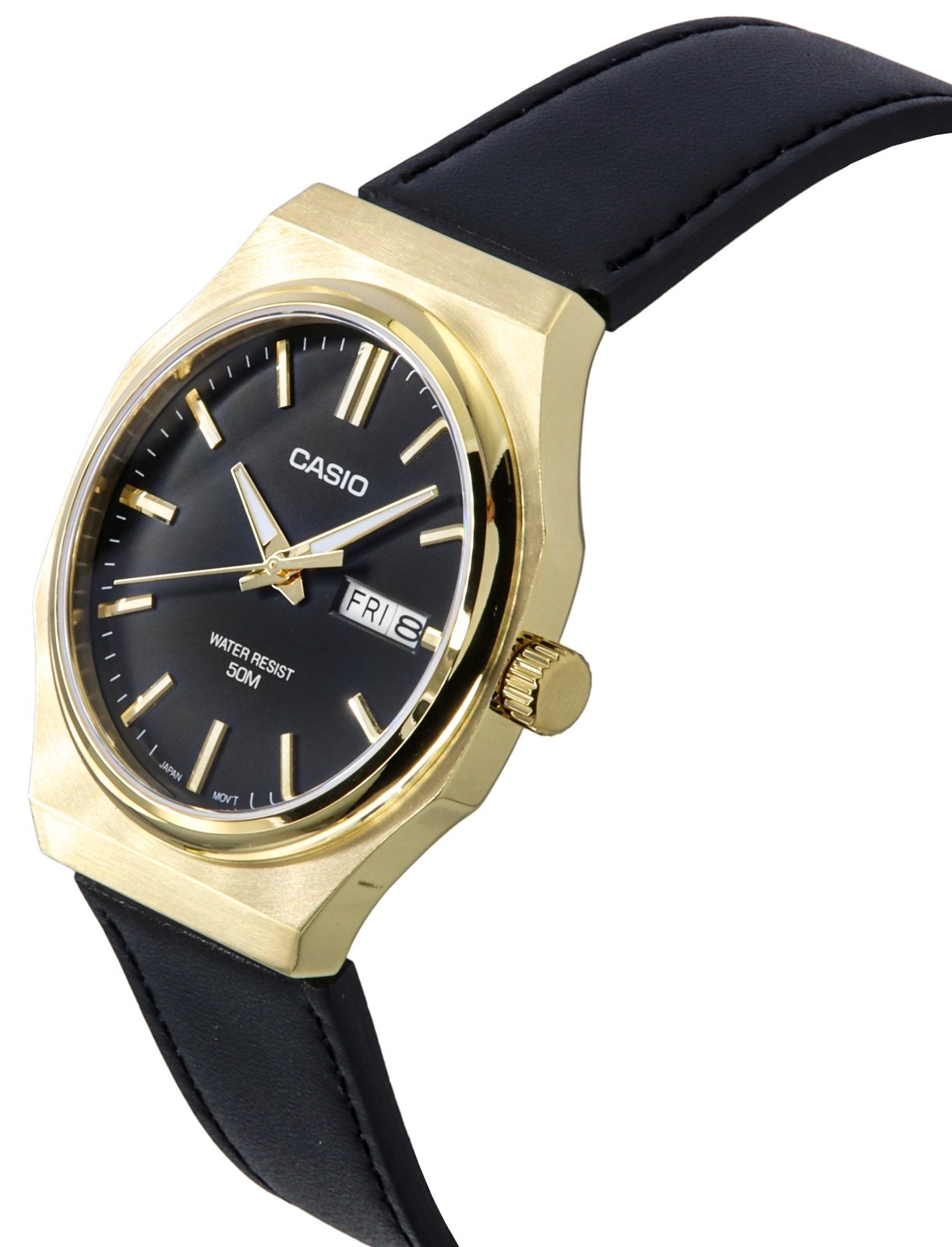 montre analogique homme casio standard quartz, cadran noir, bracelet cuir, étanche, design classique matière cuir couleur noir réf. mtp e735gl 1av
