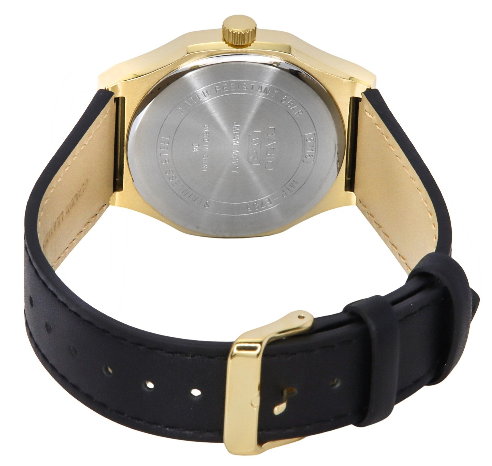 montre analogique homme casio standard quartz, cadran noir, bracelet cuir, étanche, design classique matière cuir couleur noir réf. mtp e735gl 1av