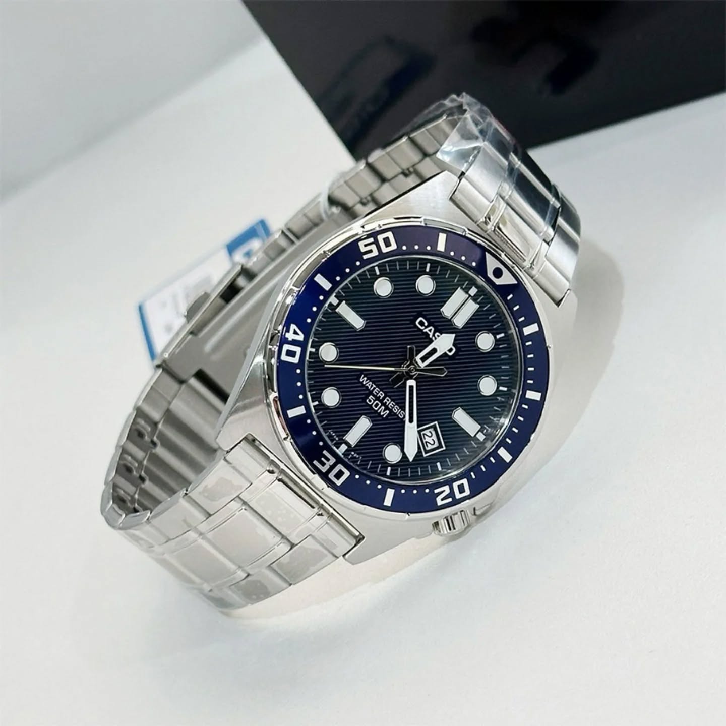 montre analogique casio homme – acier inoxydable, bracelet métal, Étanche, argent – mtd 135d 2avdf
