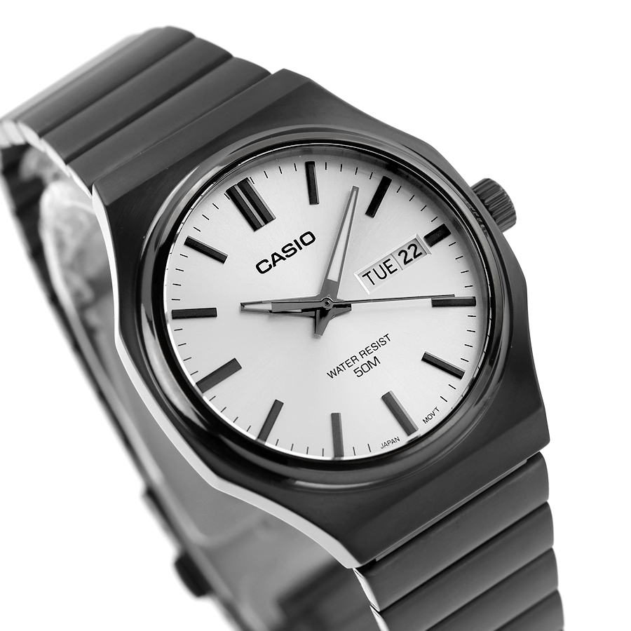 montre analogique homme casio enticer quartz, cadran argenté, acier inoxydable, etanche argent mtp e735b 7avdf