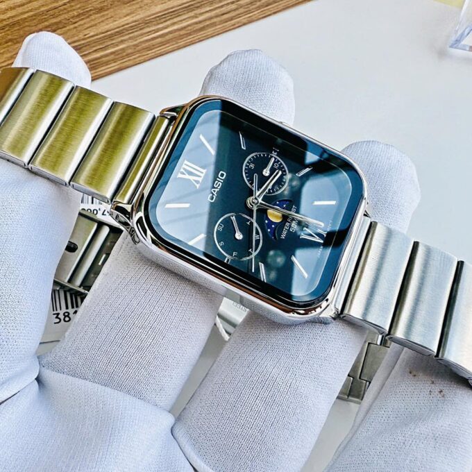 Montre homme Casio – Phases de lune, acier inoxydable, affichage analogique, étanche – Argenté – MTP-M305D-1A2V