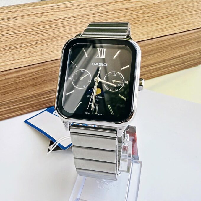 Montre homme Casio – Phases de lune, acier inoxydable, affichage analogique, étanche – Argenté – MTP-M305D-1A2V