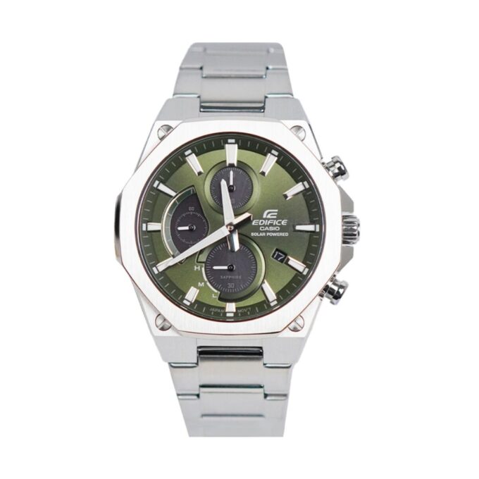 Montre homme solaire Casio Edifice – Chronographe, acier inoxydable, verre saphir, étanche 10 bar, bracelet acier, 49×44 mm, argent - EFS-S570D-3AUDF