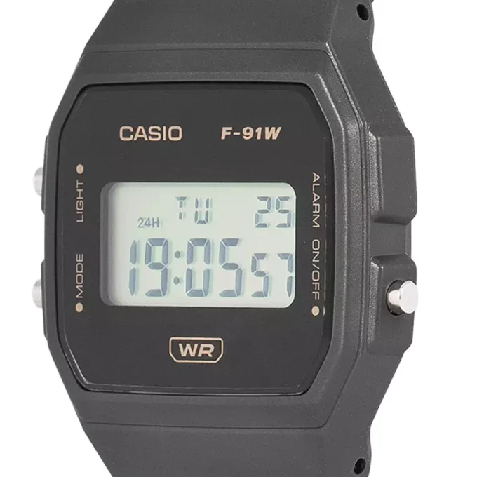 Montre - Casio - Homme/Femme - Chronomètre, Alarme, LED, Résine biosourcée, Étanche - Noir - F-91WB-8ADF