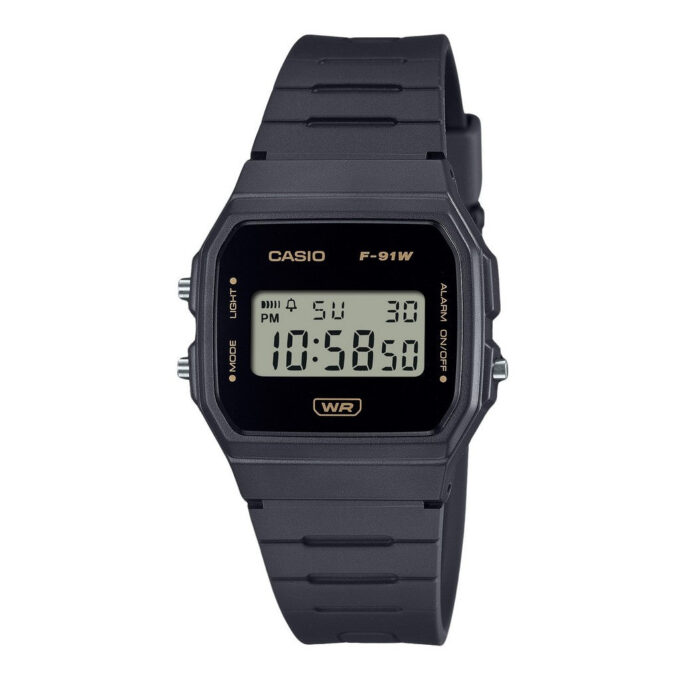 Montre - Casio - Homme/Femme - Chronomètre, Alarme, LED, Résine biosourcée, Étanche - Noir - F-91WB-8ADF