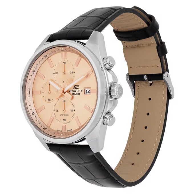 Montre Homme Casio EFV-610EL-5AUDF – Chronographe, Acier inoxydable, Bracelet cuir, Étanche 100m, Date, Verre minéral, 48,6 mm, Marron