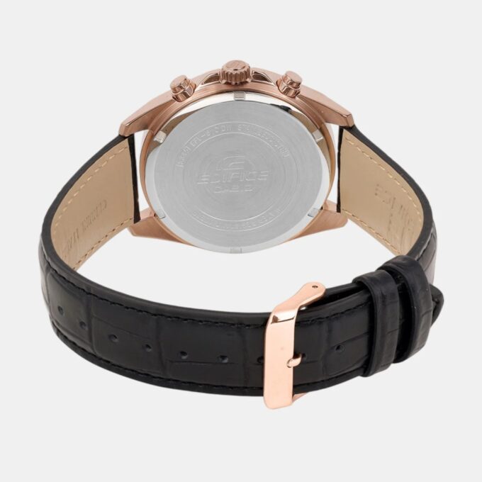 Montre Chronographe Homme - Casio Edifice - Boîtier or rose, Cadran Noir, Bracelet Cuir - Style élégant - Référence EFV-610ECL-1A