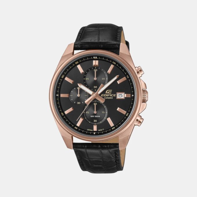 Montre Chronographe Homme - Casio Edifice - Boîtier or rose, Cadran Noir, Bracelet Cuir - Style élégant - Référence EFV-610ECL-1A