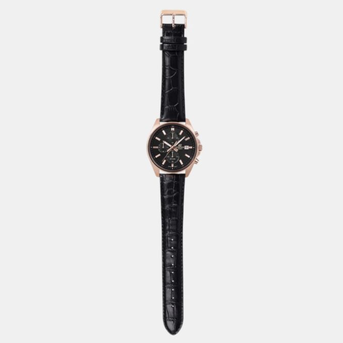 Montre Chronographe Homme - Casio Edifice - Boîtier or rose, Cadran Noir, Bracelet Cuir - Style élégant - Référence EFV-610ECL-1A