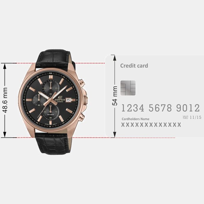 Montre Chronographe Homme - Casio Edifice - Boîtier or rose, Cadran Noir, Bracelet Cuir - Style élégant - Référence EFV-610ECL-1A