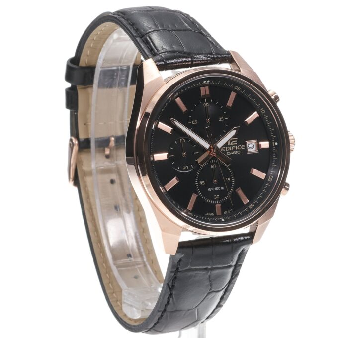 Montre Chronographe Homme - Casio Edifice - Boîtier or rose, Cadran Noir, Bracelet Cuir - Style élégant - Référence EFV-610ECL-1A